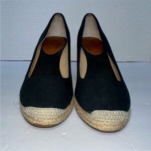 J.Crew Seville Canvas Jute Espadrille Wedge Heels Black Round Toe: Size 8.5